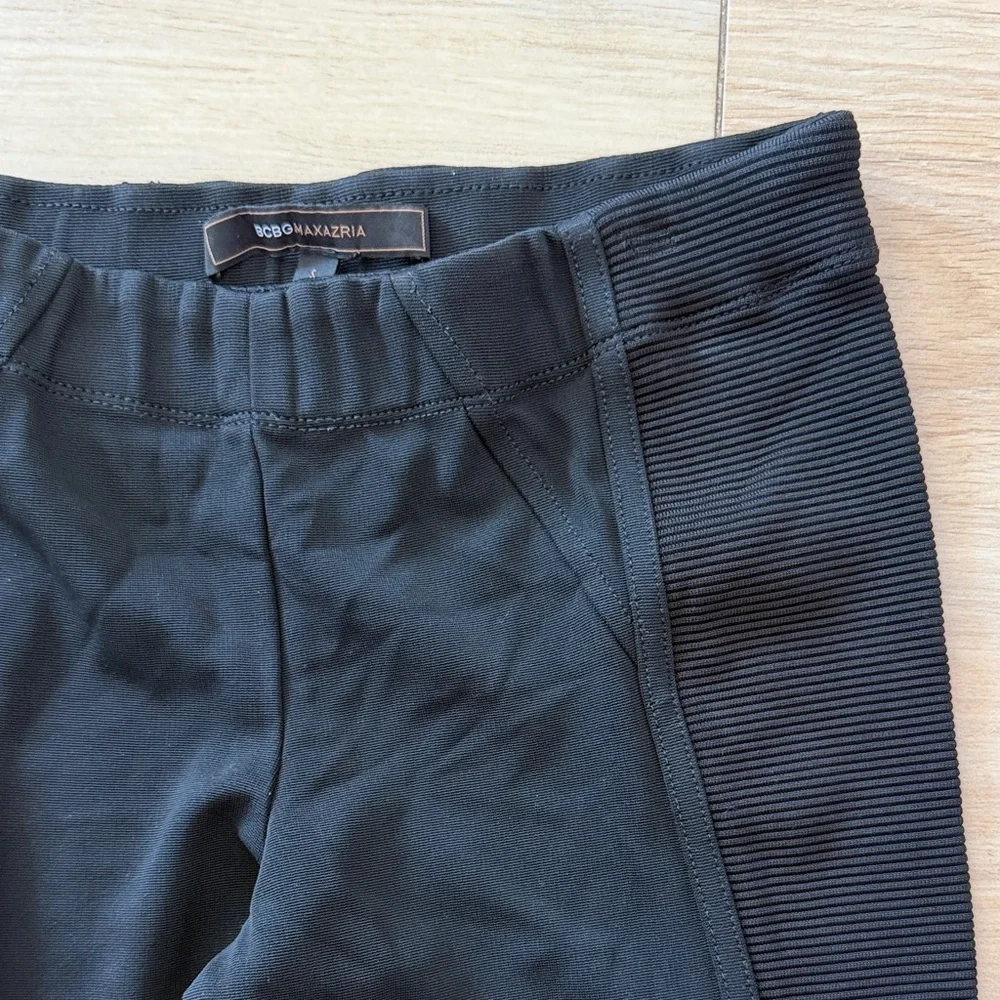 BCBGMAXAZRIA Womens Black Ribbed Side Panel Leggings Ponte Knit‎ Pants Small